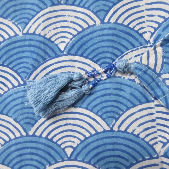 NWT Pax Philomena Short Kaftan in Blue White Fan Arch Print Dress O/S One Size - Picture 7 of 7